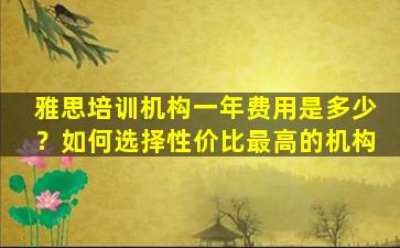 雅思培训机构一年费用是多少？如何选择性价比最高的机构