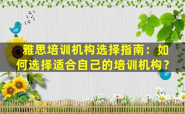 雅思培训机构选择指南：如何选择适合自己的培训机构？