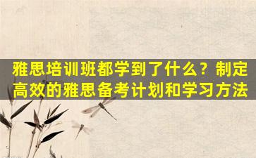 雅思培训班都学到了什么？制定高效的雅思备考计划和学习方法