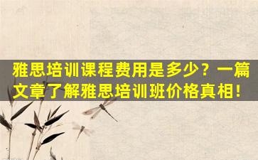 雅思培训课程费用是多少？一篇文章了解雅思培训班价格真相！