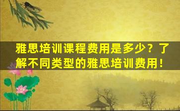 雅思培训课程费用是多少？了解不同类型的雅思培训费用！