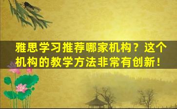 雅思学习推荐哪家机构？这个机构的教学方法非常有创新！