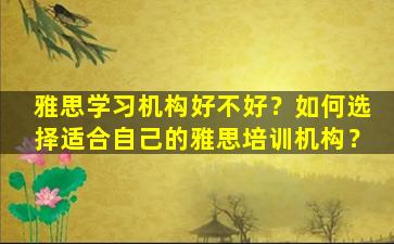 雅思学习机构好不好？如何选择适合自己的雅思培训机构？