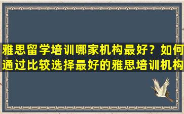 雅思留学培训哪家机构最好？如何通过比较选择最好的雅思培训机构