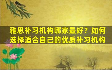 雅思补习机构哪家最好？如何选择适合自己的优质补习机构