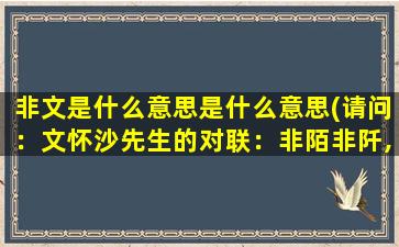 非文是什么意思是什么意思(请问：文怀沙先生的对联：非陌非阡,不衫不履.的意思是什么)