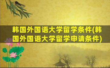 韩国外国语大学留学条件(韩国外国语大学留学申请条件)