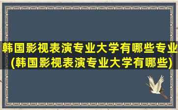 韩国影视表演专业大学有哪些专业(韩国影视表演专业大学有哪些)