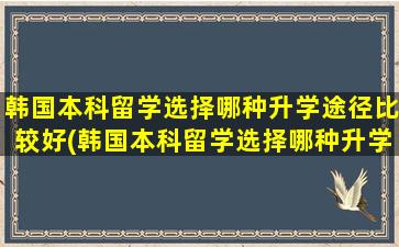 韩国本科留学选择哪种升学途径比较好(韩国本科留学选择哪种升学途径最好)