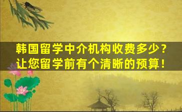 韩国留学中介机构收费多少？让您留学前有个清晰的预算！