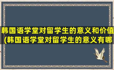 韩国语学堂对留学生的意义和价值(韩国语学堂对留学生的意义有哪些)