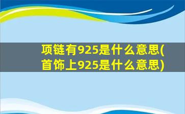 项链有925是什么意思(首饰上925是什么意思)