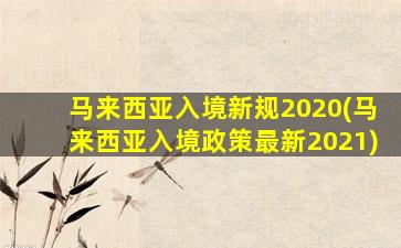 马来西亚入境新规2020(马来西亚入境政策最新2021)