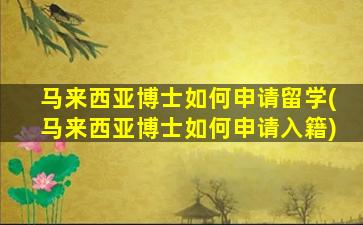 马来西亚博士如何申请留学(马来西亚博士如何申请入籍)