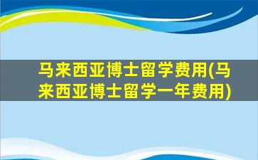 马来西亚博士留学费用(马来西亚博士留学一年费用)