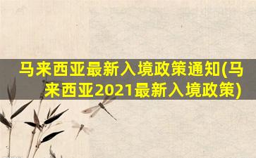 马来西亚最新入境政策通知(马来西亚2021最新入境政策)