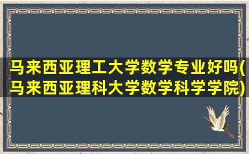 马来西亚理工大学数学专业好吗(马来西亚理科大学数学科学学院)