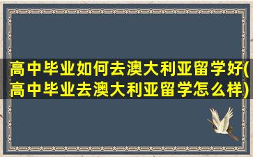 高中毕业如何去澳大利亚留学好(高中毕业去澳大利亚留学怎么样)