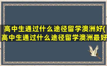 高中生通过什么途径留学澳洲好(高中生通过什么途径留学澳洲最好)