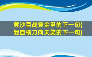 黄沙百战穿金甲的下一句(我自横刀向天笑的下一句)